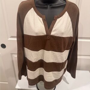 Cotton Bleu Brown and Cream Striped Women's Top